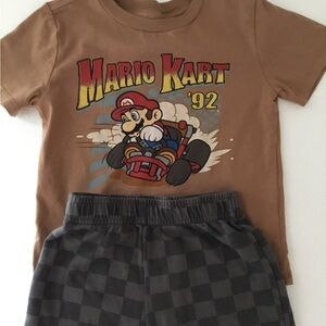 Mario Kart '92 Kids Matching Set - Brown Tee & Gray Check Shorts